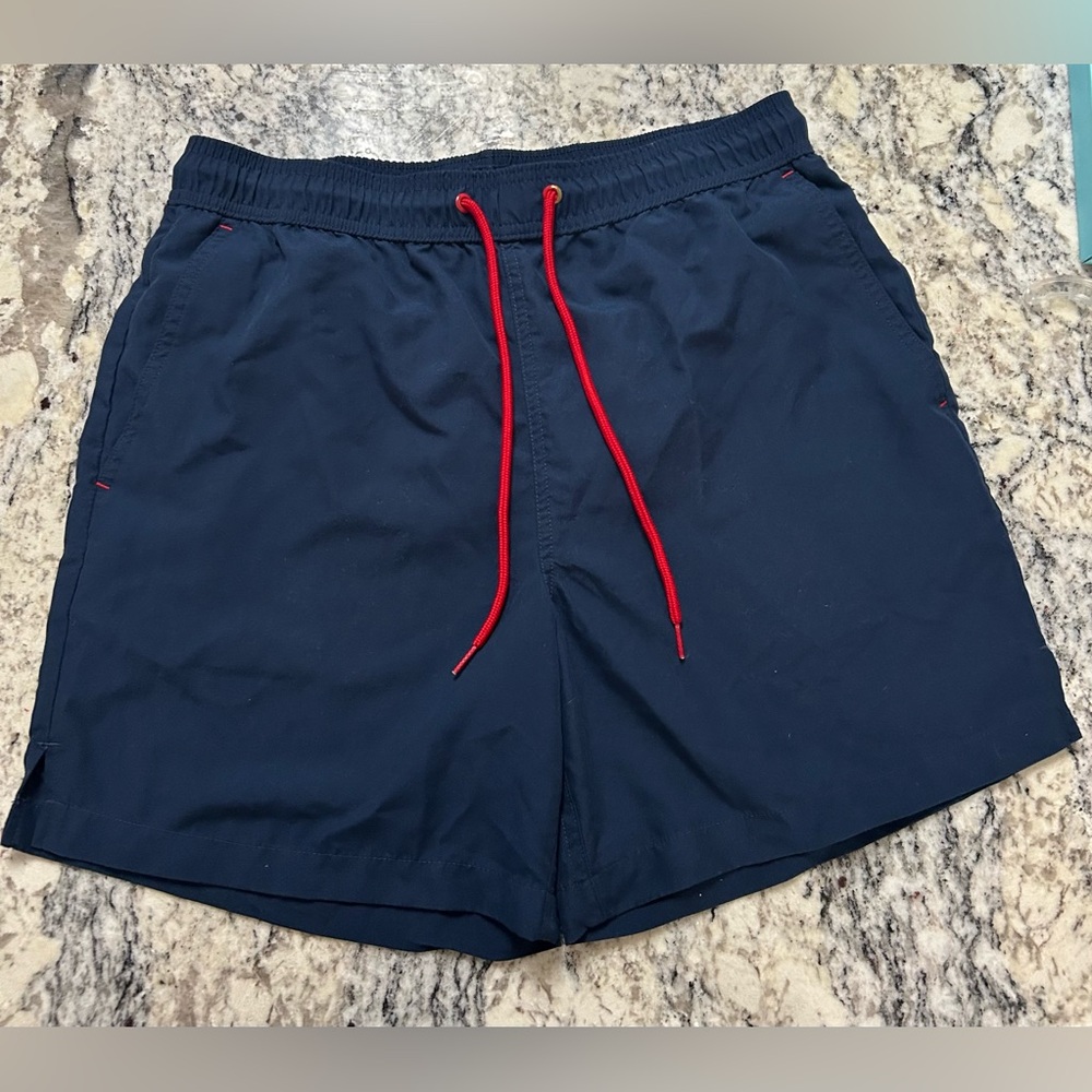 Men's Navy Swim Shorts with Red Accents Suze M